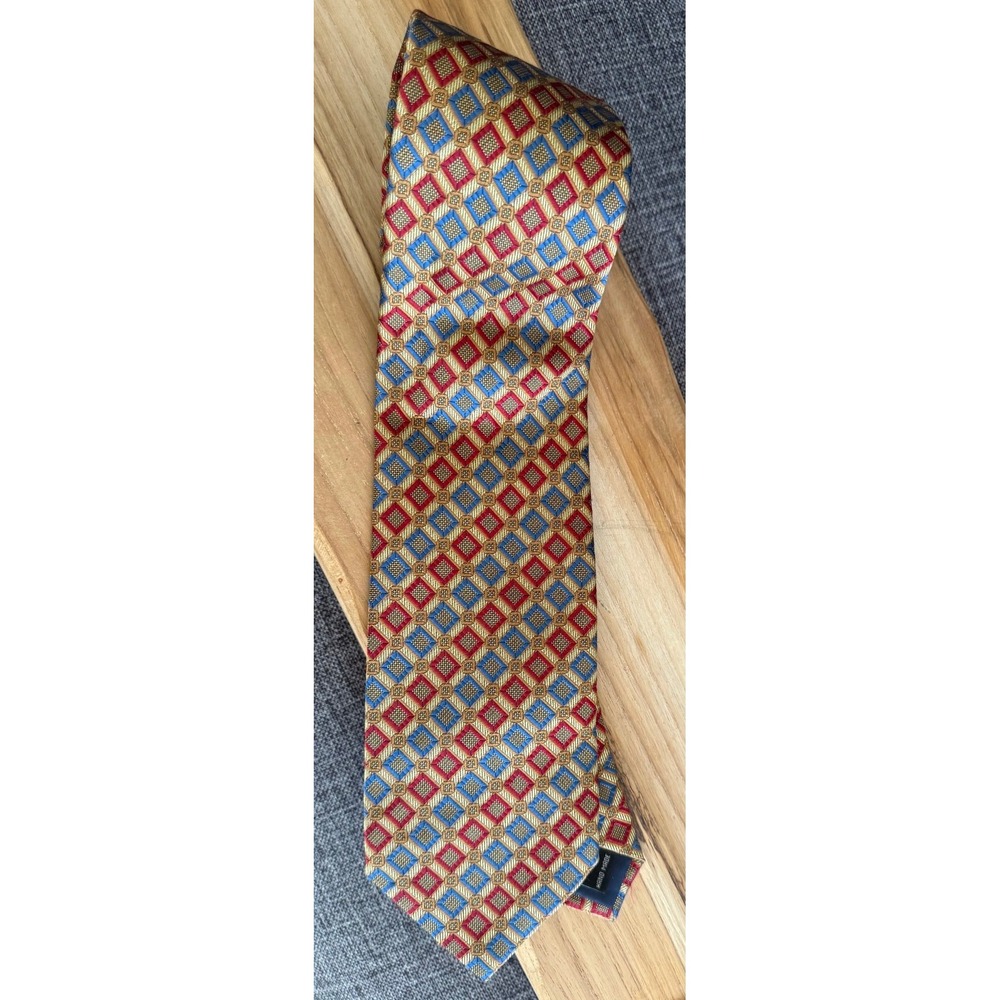 Jos. A. Bank Men's Silk Tie, Made in Italy, Beautiful Gold, Red & Blue